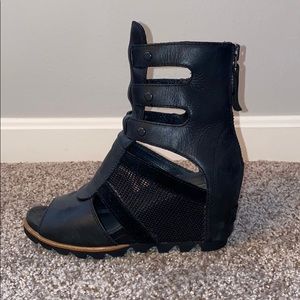 Sorel Joanie Gladiator Wedge Sandal In Black